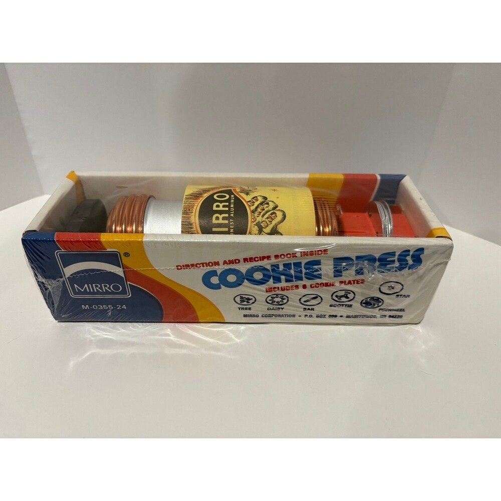 Vintage Mirro Aluminum Cookie Press M-0355-24 w/ 6 Plates Original Box NOS